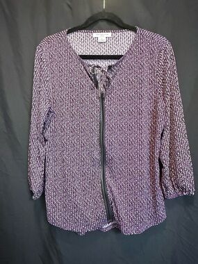 Liz Claiborne Purple Patterned Zip-Front Tunic